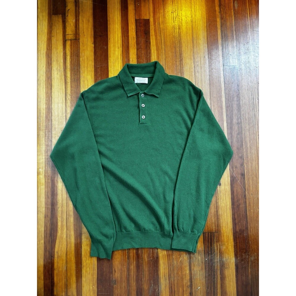 Vtg 80s United Colors of Benetton Mens 52 (L) Pure wool Polo Sweater Green Italy